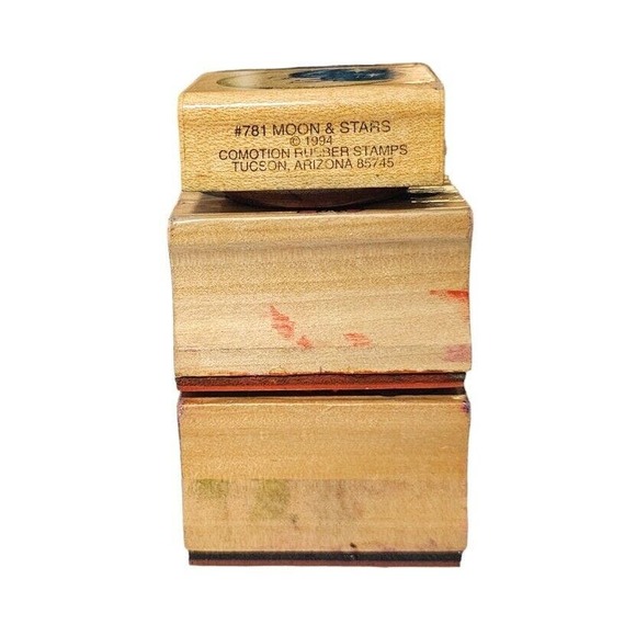 Stamps Balloons Rainbow Clouds Moon Stars Wood Mounted Rubber Vintage 3pc Lot - Picture 4 of 7